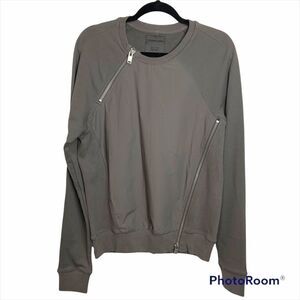 SIKI IM Grey Crew Neck Multi Zipper Pullover Cotton Sweater